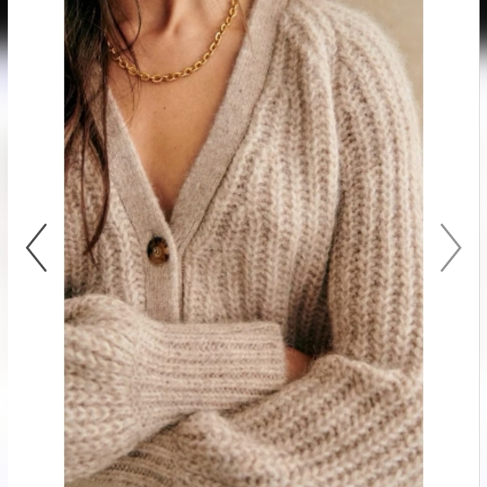SÉZANE Basile Chunky Knit Mohair Cardigan Beige Grampacore Oversized S Like New - Picture 5 of 11